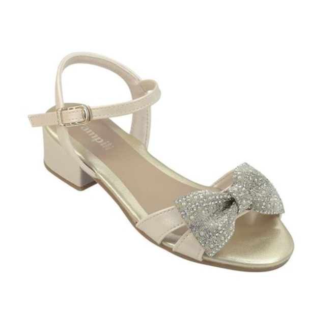 Sandália Fancy de Salto com Strass e Pérolas - Nude