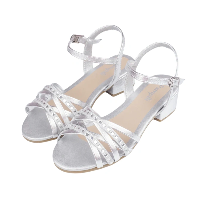 Sandália Fancy de Salto com Tiras e Brilho - Prata