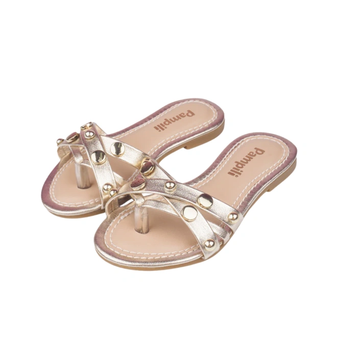 Sandália Rasteira Cherrie Tiras Cruzadas - Dourado