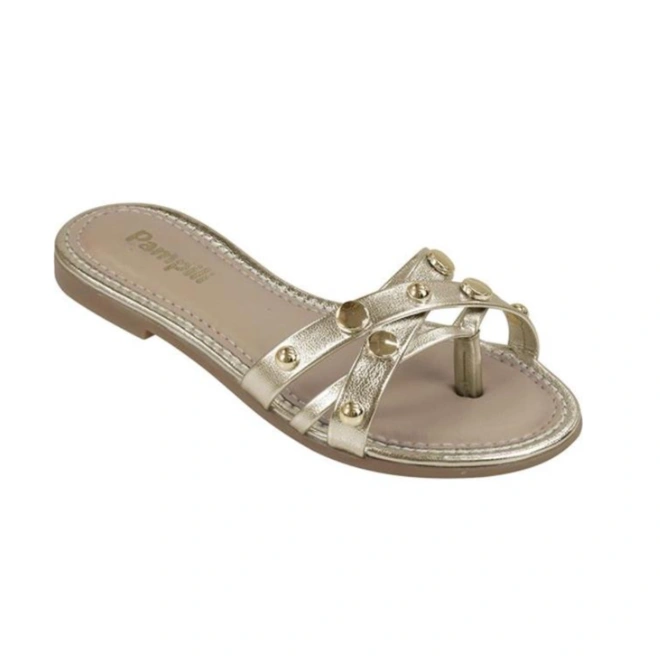 Sandália Rasteira Cherrie Tiras Cruzadas - Dourado