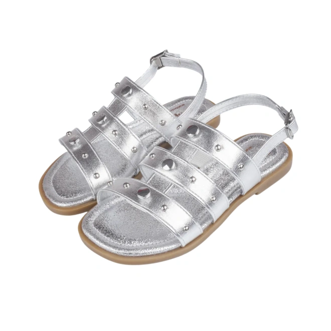 Sandália Rasteira Vick com Tiras Largas - Prata