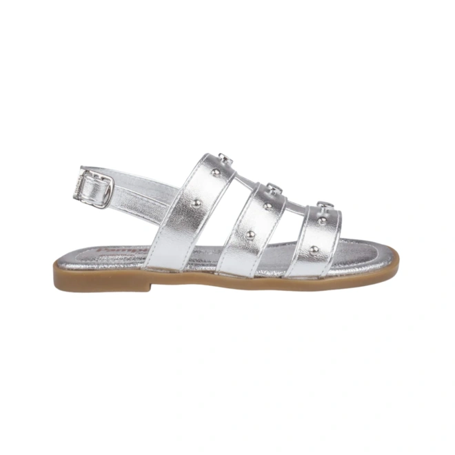 Sandália Rasteira Vick com Tiras Largas - Prata