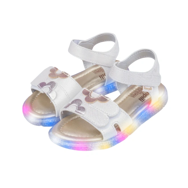 Sandália de LED Lulli Flores - Prata/Dourado