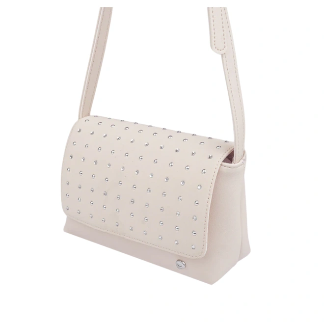Bolsa Infantil Tiracolo com Detalhe em Strass - Nude
