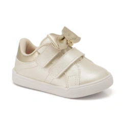 Tênis Baby Sky com Detalhe em Laço - Off White/Dourado