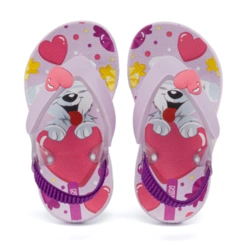 Chinelo Infantil Anatômico Acqua Print Coração com Elástico - Lavanda/Roxo