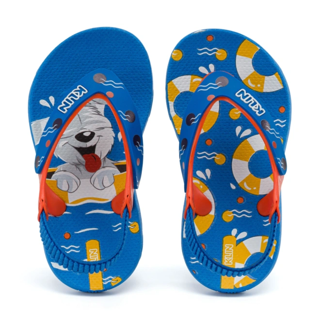 Chinelo Infantil Anatômico Acqua Print com Elástico - Ciano/Laranja