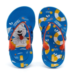 Chinelo Infantil Anatômico Acqua Print com Elástico - Ciano/Laranja