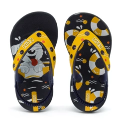 Chinelo Infantil Anatômico Acqua Print com Elástico - Marinho/Amarelo