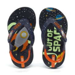 Chinelo Infantil Anatômico Acqua Print com Elástico - Marinho/Laranja