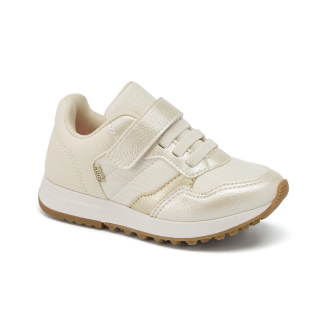 Tênis Infantil Walk Mini - Off White Perolizado/Dourado