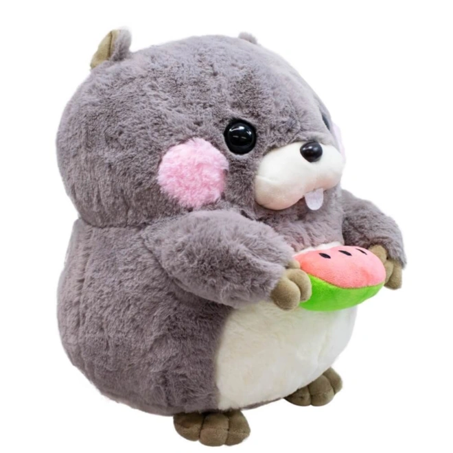 Esquilo de Pelúcia Segurando Melancia - Cinza - 21 cm