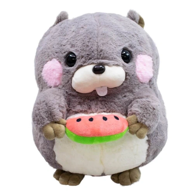 Esquilo de Pelúcia Segurando Melancia - Cinza - 21 cm