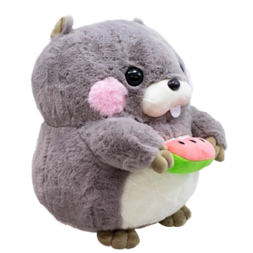 Esquilo de Pelúcia Segurando Melancia - Cinza - 21 cm