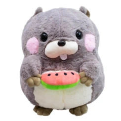 Esquilo de Pelúcia Segurando Melancia - Cinza - 21 cm