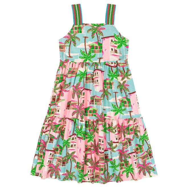 Vestido com Alça em Malha Cotton Floral - Colorido