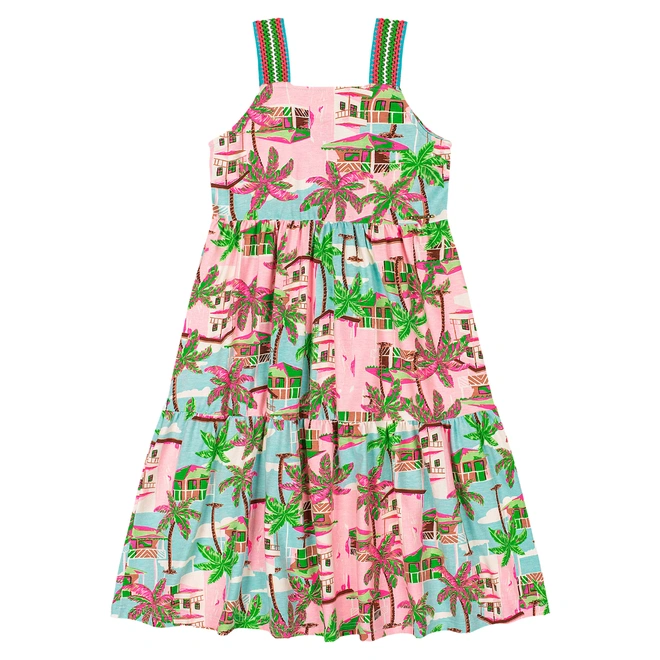 Vestido com Alça em Malha Cotton Floral - Colorido