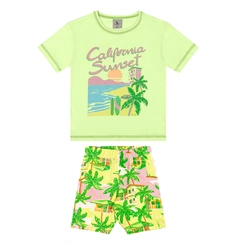 Conjunto Blusa em Malha e Bermuda em Cotton - Verde Limão