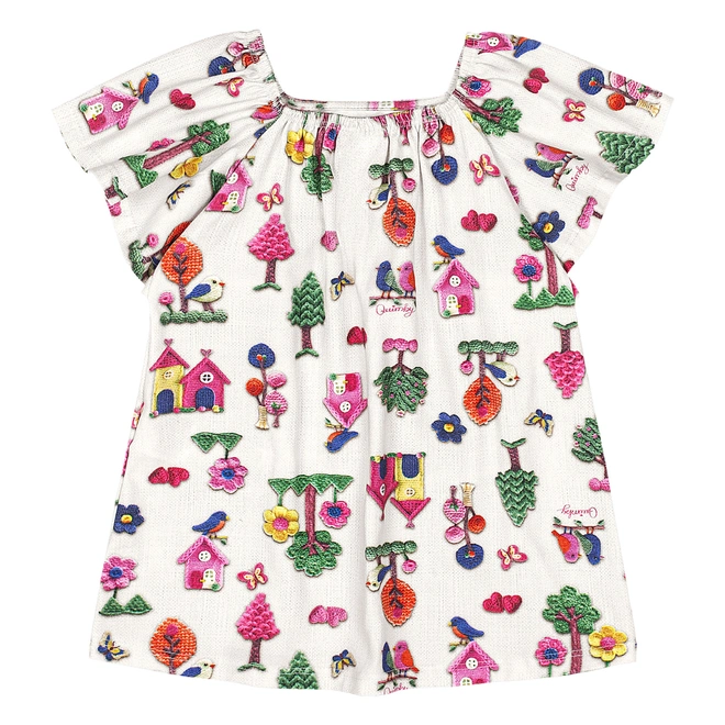 Vestido Manga Curta em Cottton - Branco/Colorido