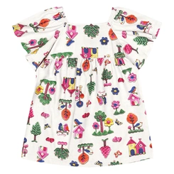 Vestido Manga Curta em Cottton - Branco/Colorido