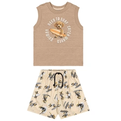 Conjunto Regata em Malha Flamê e Bermuda Microfibra - Caqui