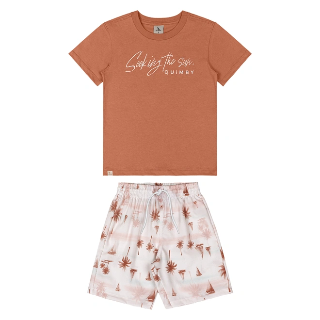 Conjunto Camiseta em Malha e Bermuda Microfibra - Marrom