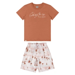 Conjunto Camiseta em Malha e Bermuda Microfibra - Marrom