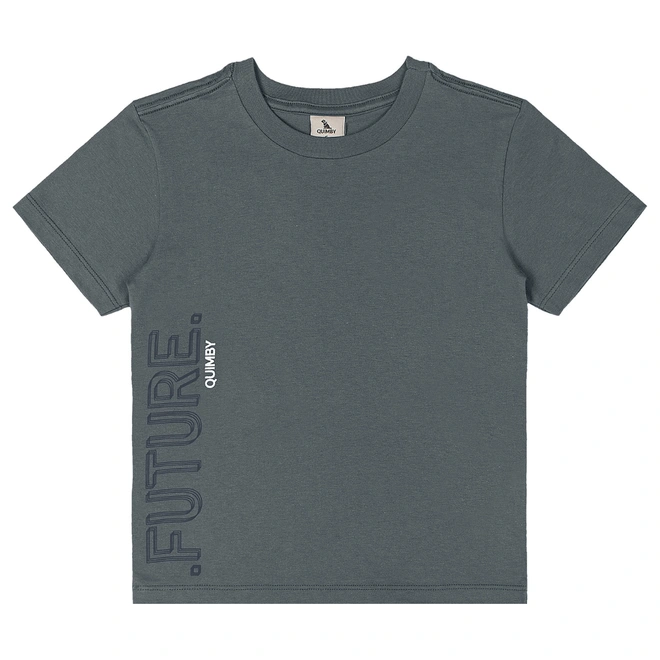 Conjunto Camiseta em Malha e Bermuda Gorgurão - Chumbo