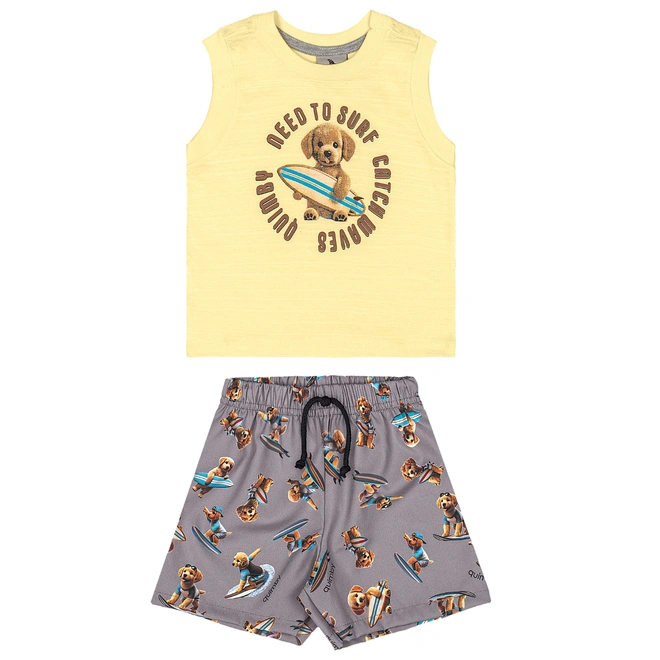 Conjunto Regata em Malha Flamê e Bermuda Microfibra - Baunilha