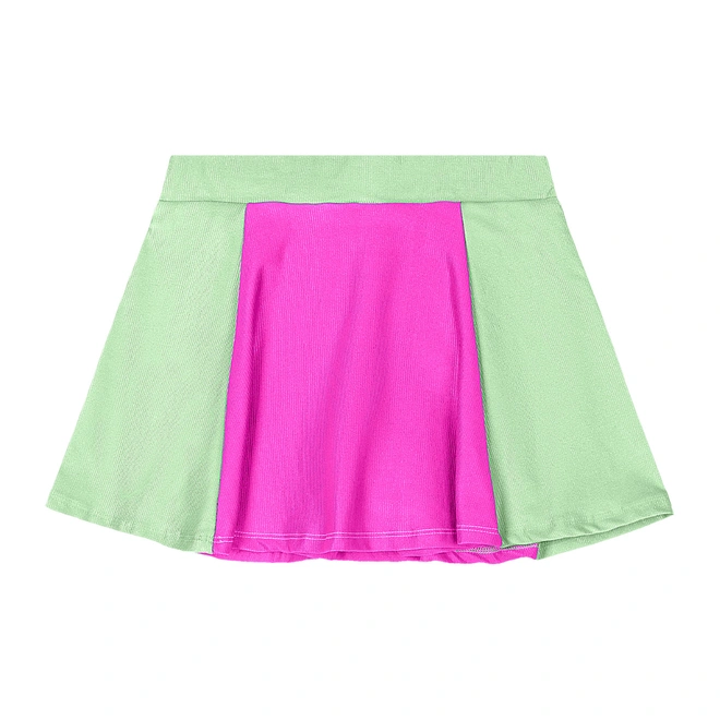 Conjunto Blusa e Saia-Short em Malha Micro Canelada - Rosa Fiji