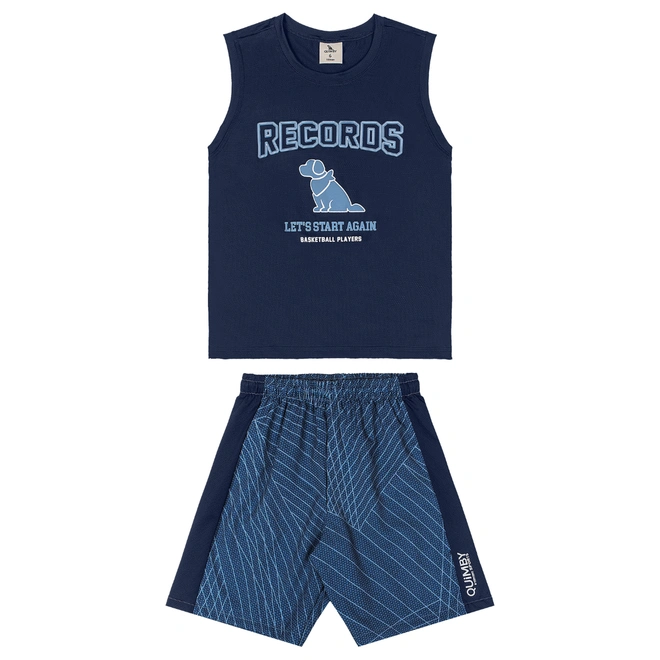 Conjunto Regata Malha Dry Fit e Bermuda Microfibra - Azul