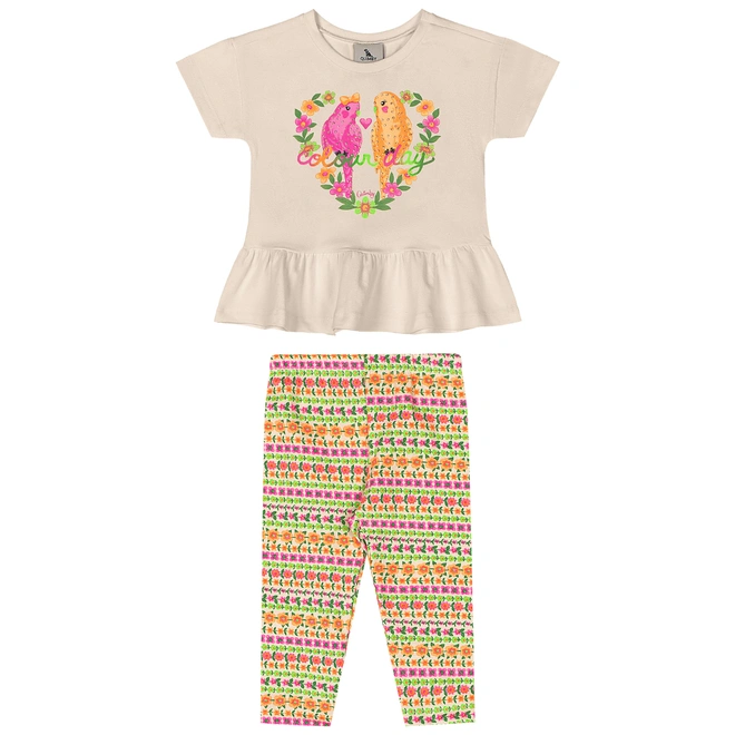 Conjunto Blusa e Calça em Cotton - Bege