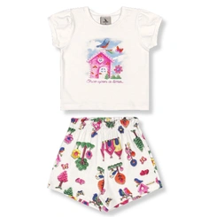 Conjunto Blusa e Short em Cotton - Natural