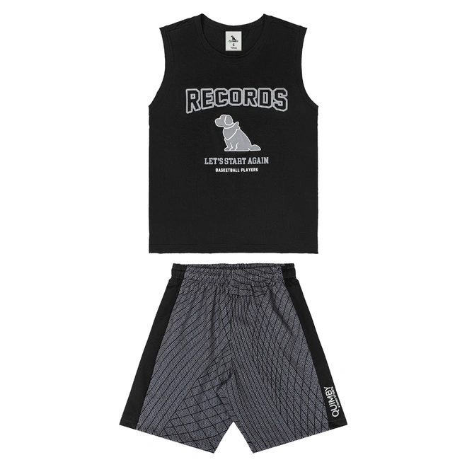 Conjunto Regata Malha Dry Fit e Bermuda Microfibra - Preto