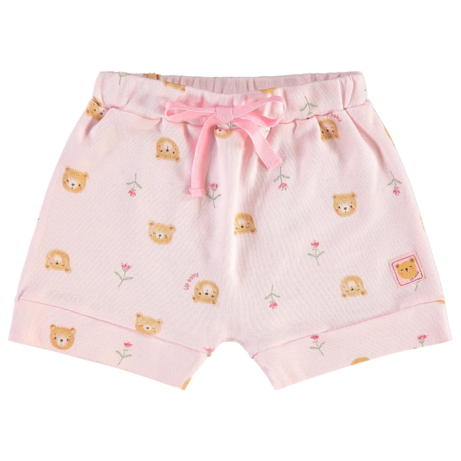 Conjunto Body em Meia Manga e Short em Suedine Estampa Ursinho - Rosa