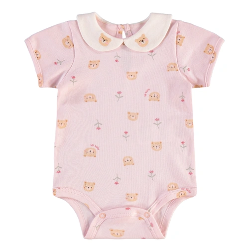 Conjunto Body em Meia Manga e Short em Suedine Estampa Ursinho - Rosa