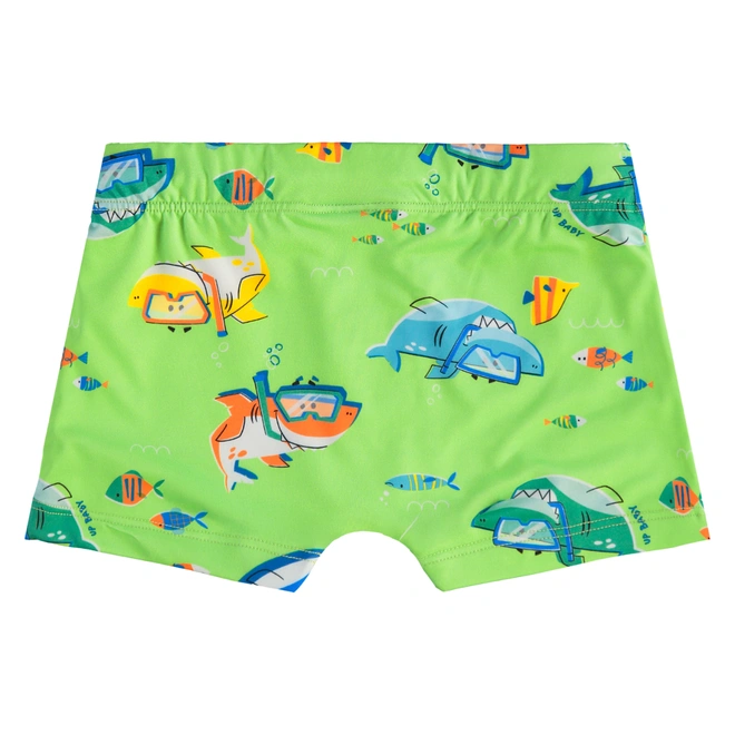 Sunga Boxer em Malha com Proteção Solar UV Estampa Peixinhos - Verde