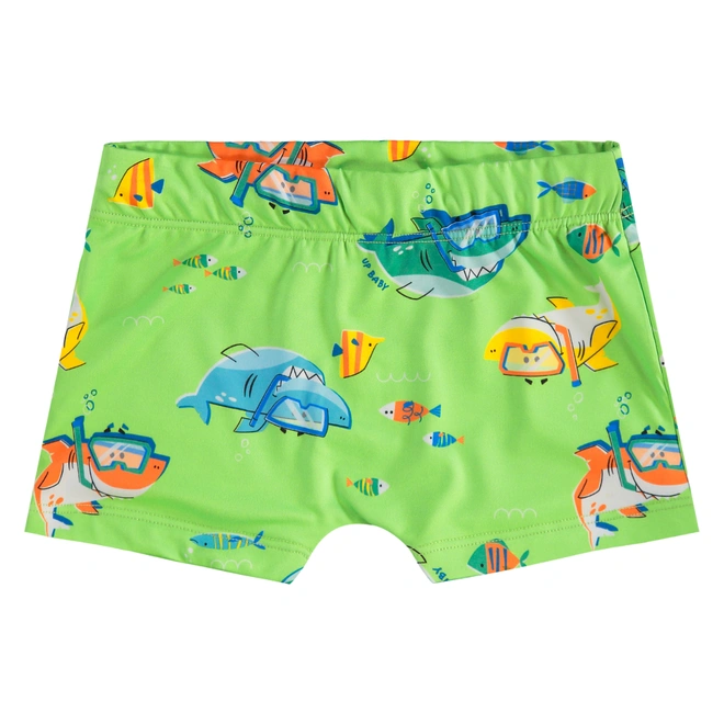 Sunga Boxer em Malha com Proteção Solar UV Estampa Peixinhos - Verde