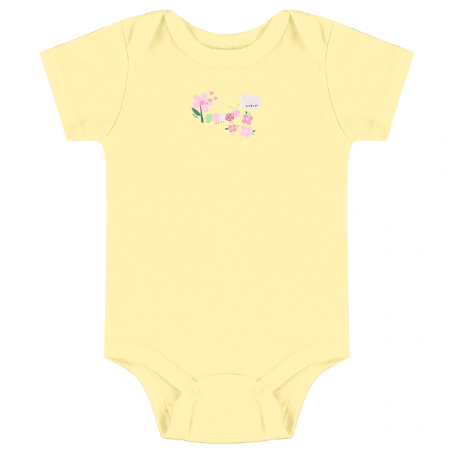 Conjunto Body Meia Manga com Short em Suedine Floral - Baunilha