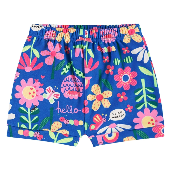 Conjunto Body Meia Manga com Short em Suedine Floral - Baunilha