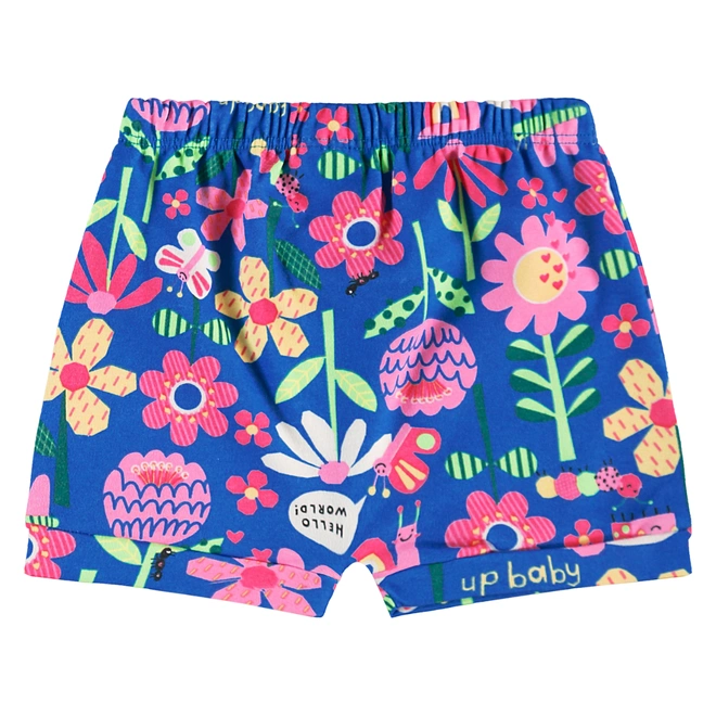 Conjunto Body Meia Manga com Short em Suedine Floral - Baunilha