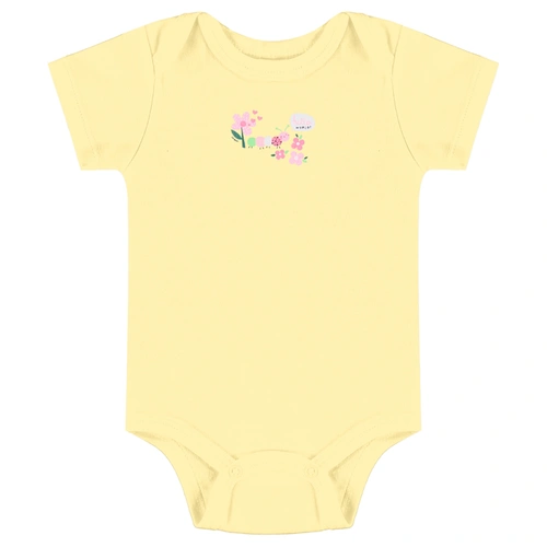 Conjunto Body Meia Manga com Short em Suedine Floral - Baunilha