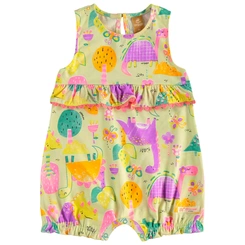 Macaquinho sem Manga com Estampa Dinossouro Abstrato - Verde