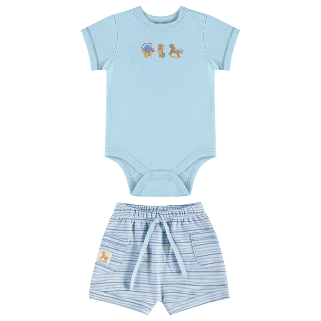Conjunto Body Meia Manga e Short em Suedine - Azul Delicado