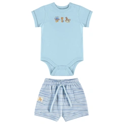 Conjunto Body Meia Manga e Short em Suedine - Azul Delicado