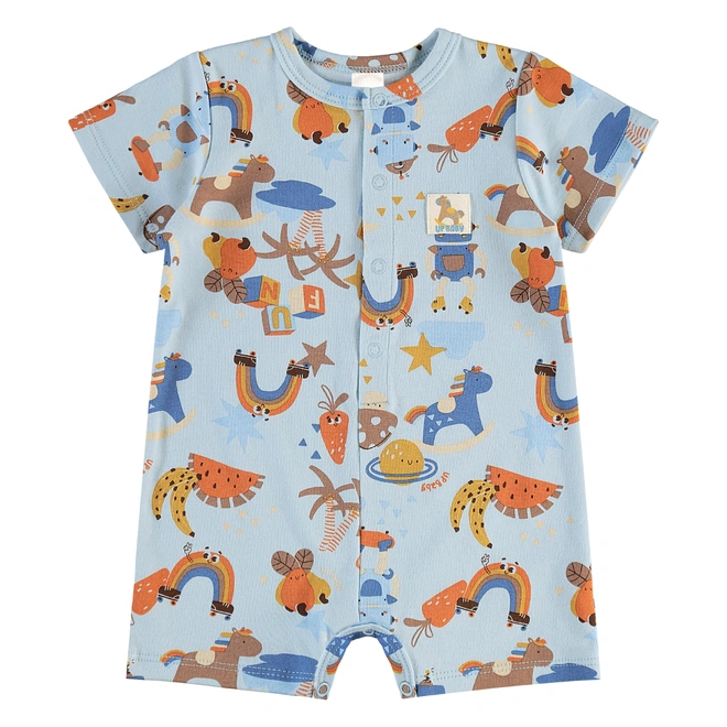 Marcaquinho Manga Curta em Suedine e Estampa Abstrata - Azul