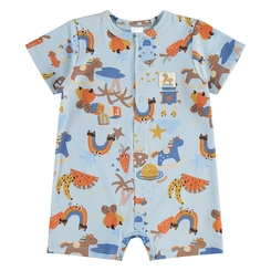 Marcaquinho Manga Curta em Suedine e Estampa Abstrata - Azul