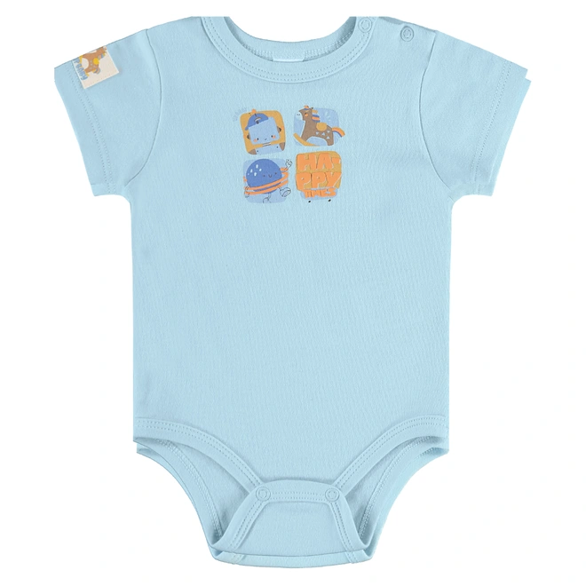 Conjunto Body Meia Manga e Short em Suedine Estampa abstrata - Azul Delicado