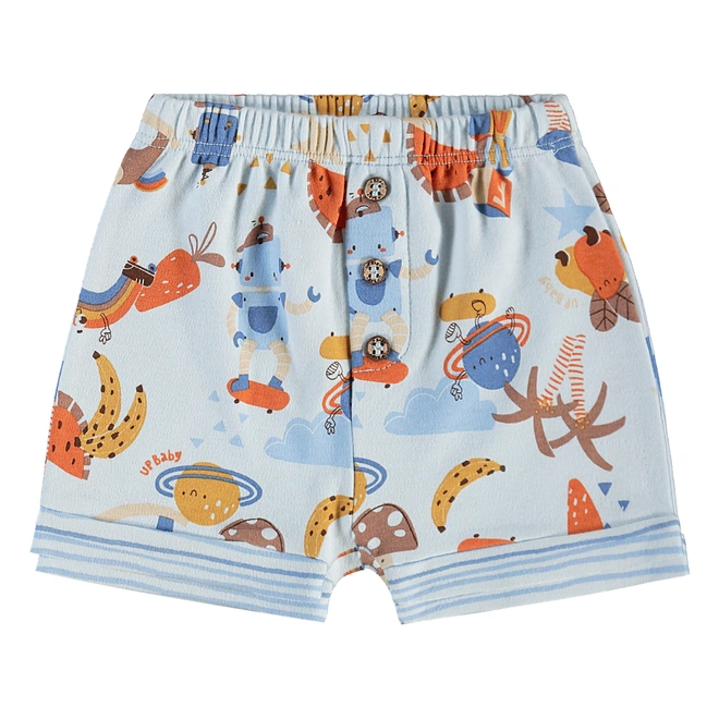 Conjunto Body Meia Manga e Short em Suedine Estampa abstrata - Azul Delicado