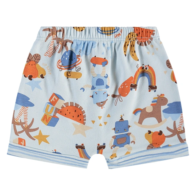 Conjunto Body Meia Manga e Short em Suedine Estampa abstrata - Azul Delicado